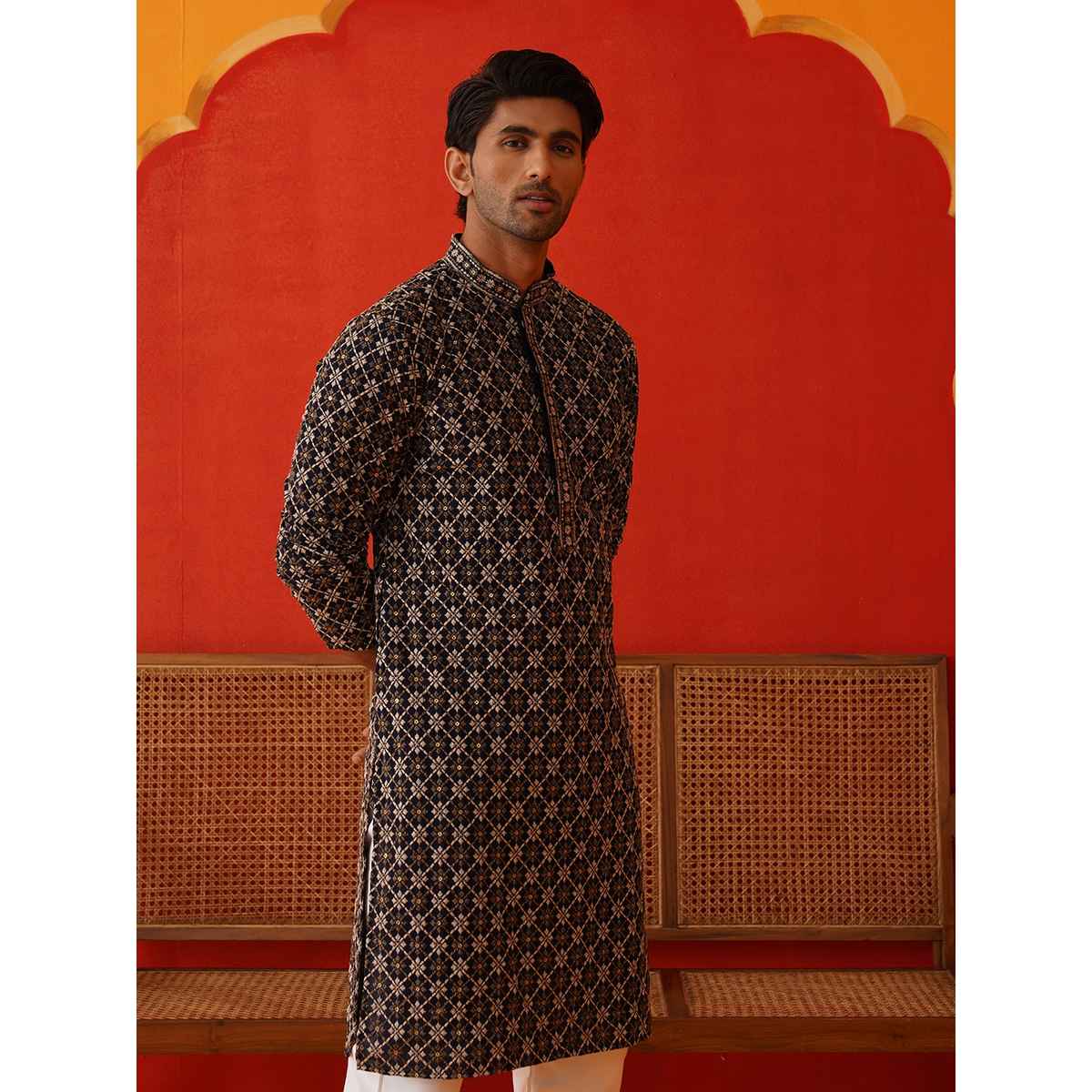 Jompers Embroidered Kurtas For Men s | KO 5127 | Navy | L