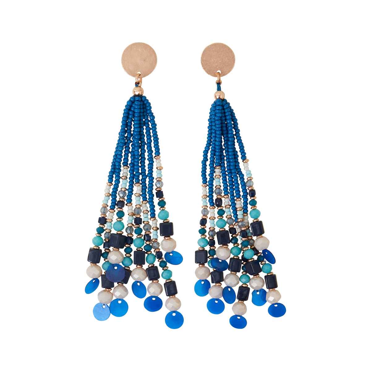 Accessorize London Women's Blue Long Beaded Tassel Earrings - Blue