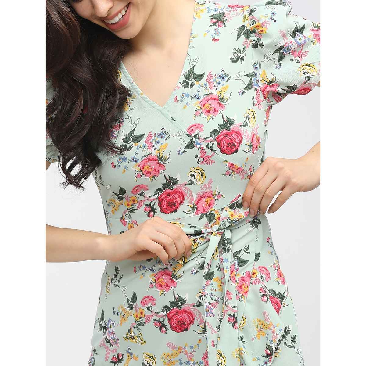 Tokyo Talkies Women's Floral V-neck Wrap Dress | Blue - M