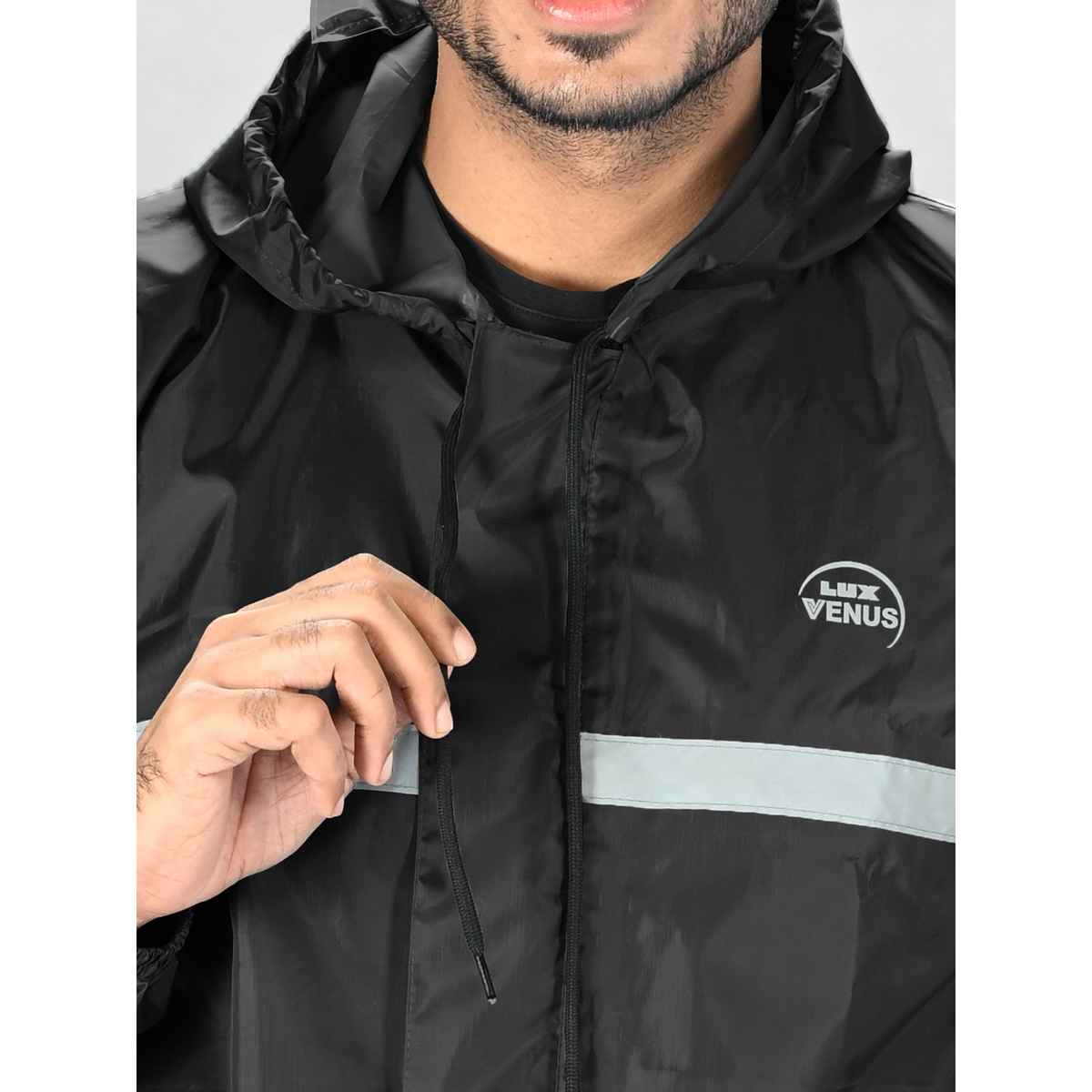 Lux Venus Reflecting Design Tapping Rain Suit for Men - Black | XL