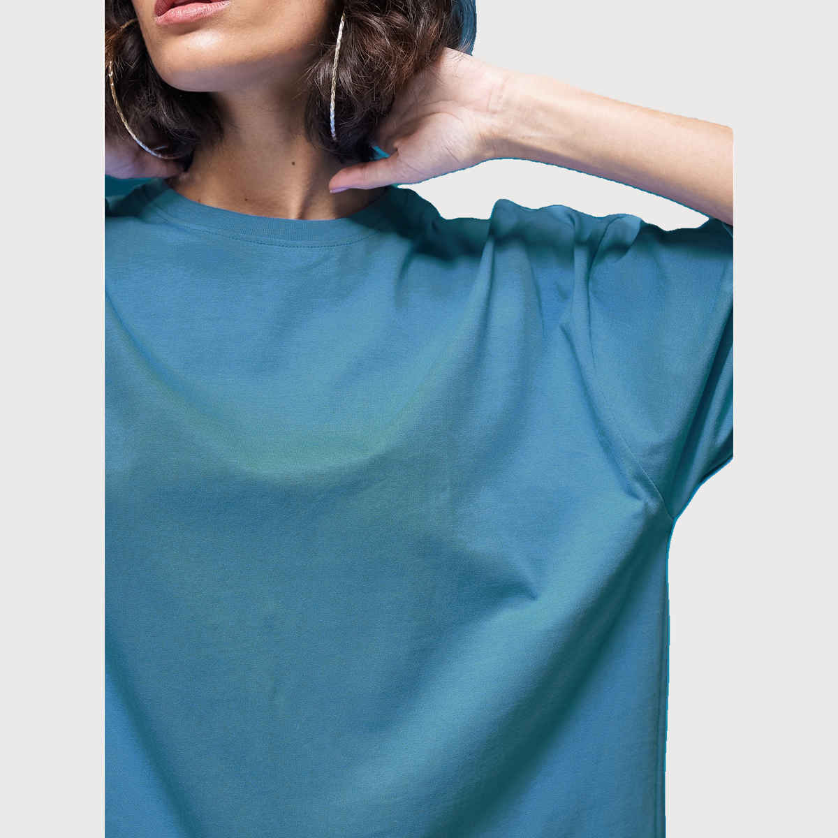 Smartees Women's Oversize Fit Printed T-shirt | Solid Airforce - L