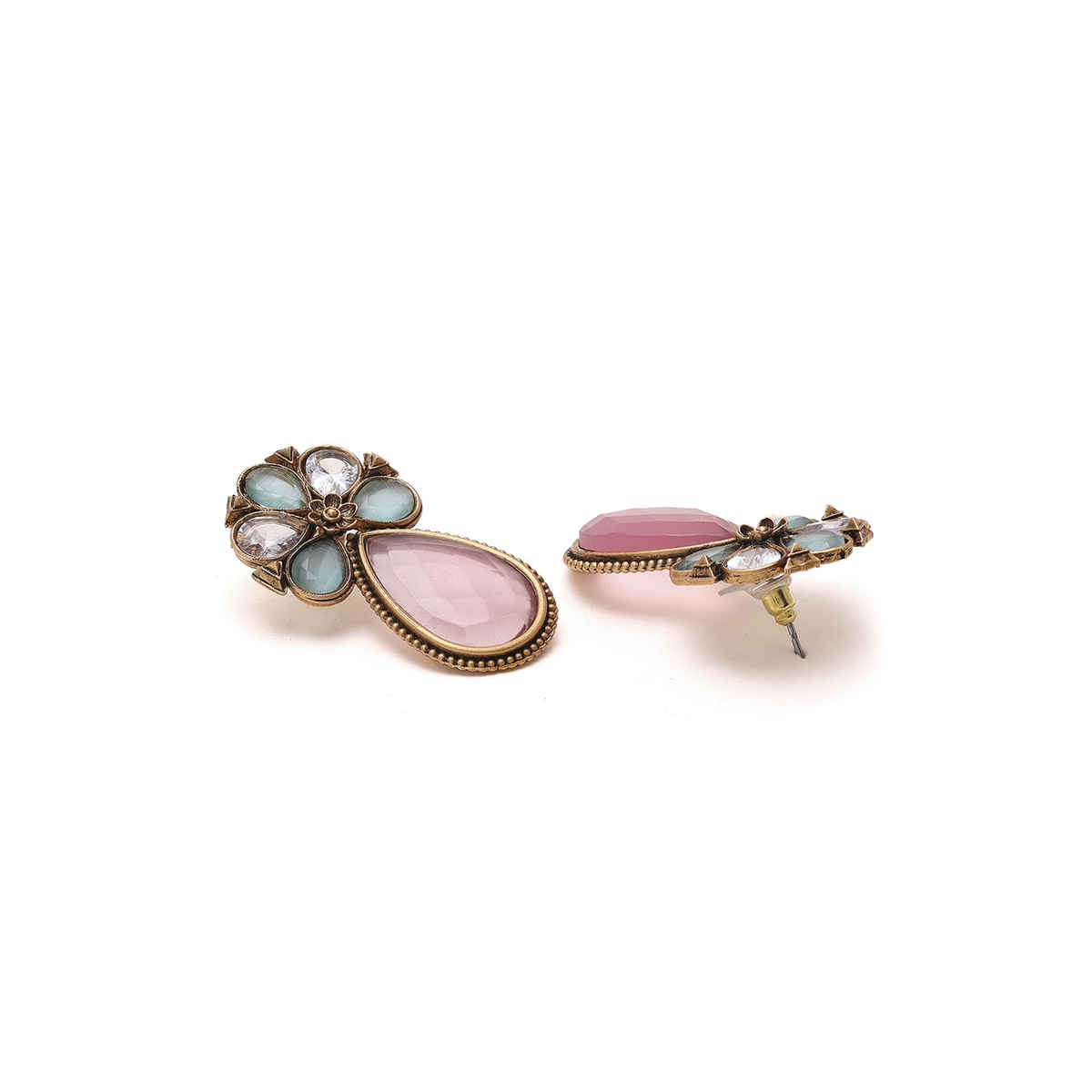 Priyaasi Silver Oxidised Pink stone studded Chanbali Earring for women