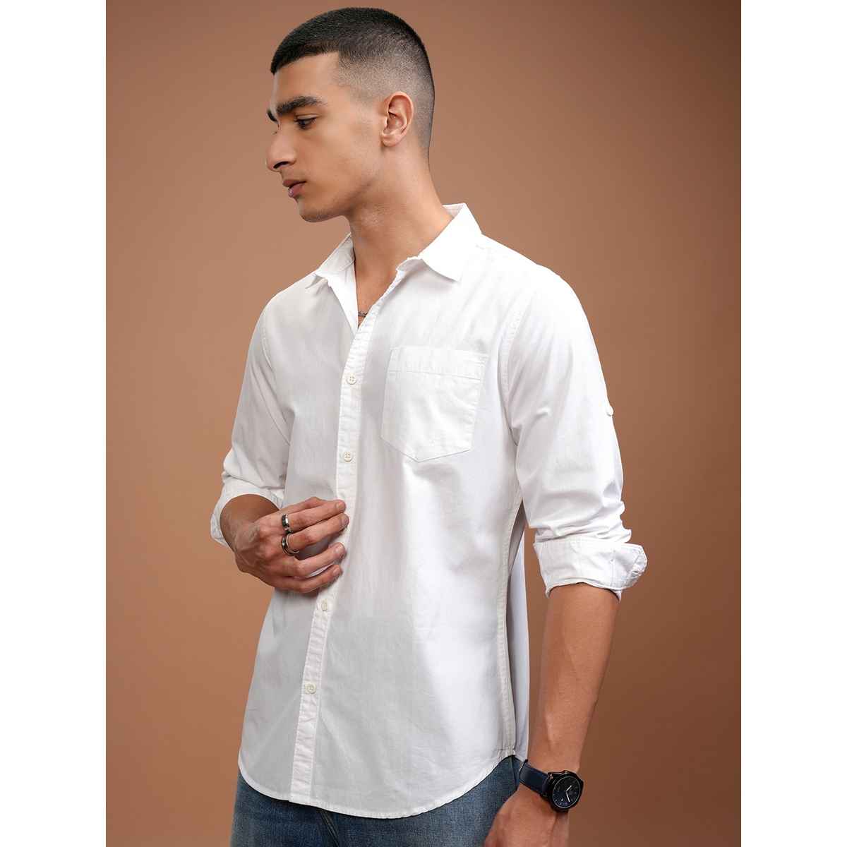 Highlander Men's Slim Fit Casual Shirt | White - M
