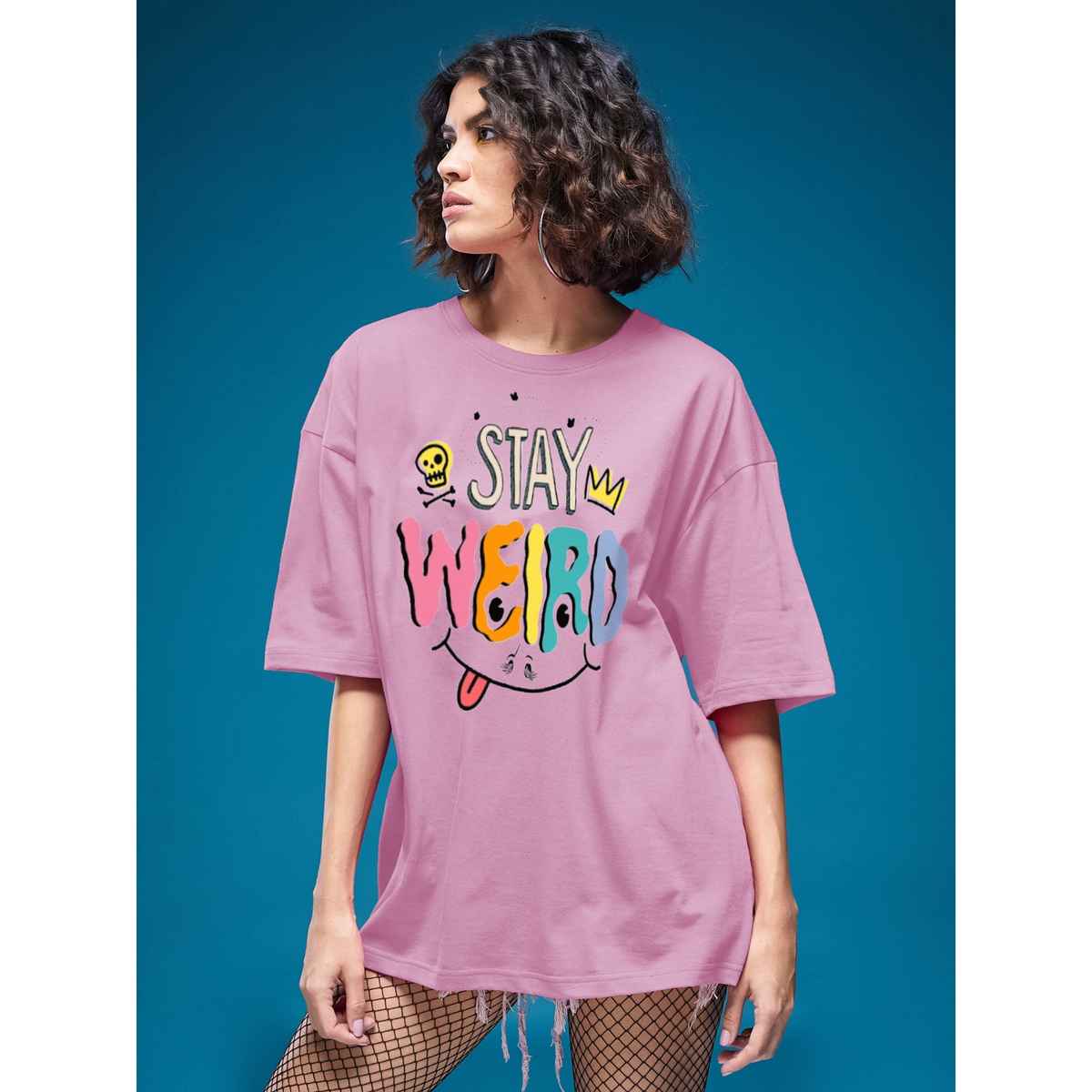 Smartees Women's Oversize Printed T-shirt | WW - 2031 | Pink - XL