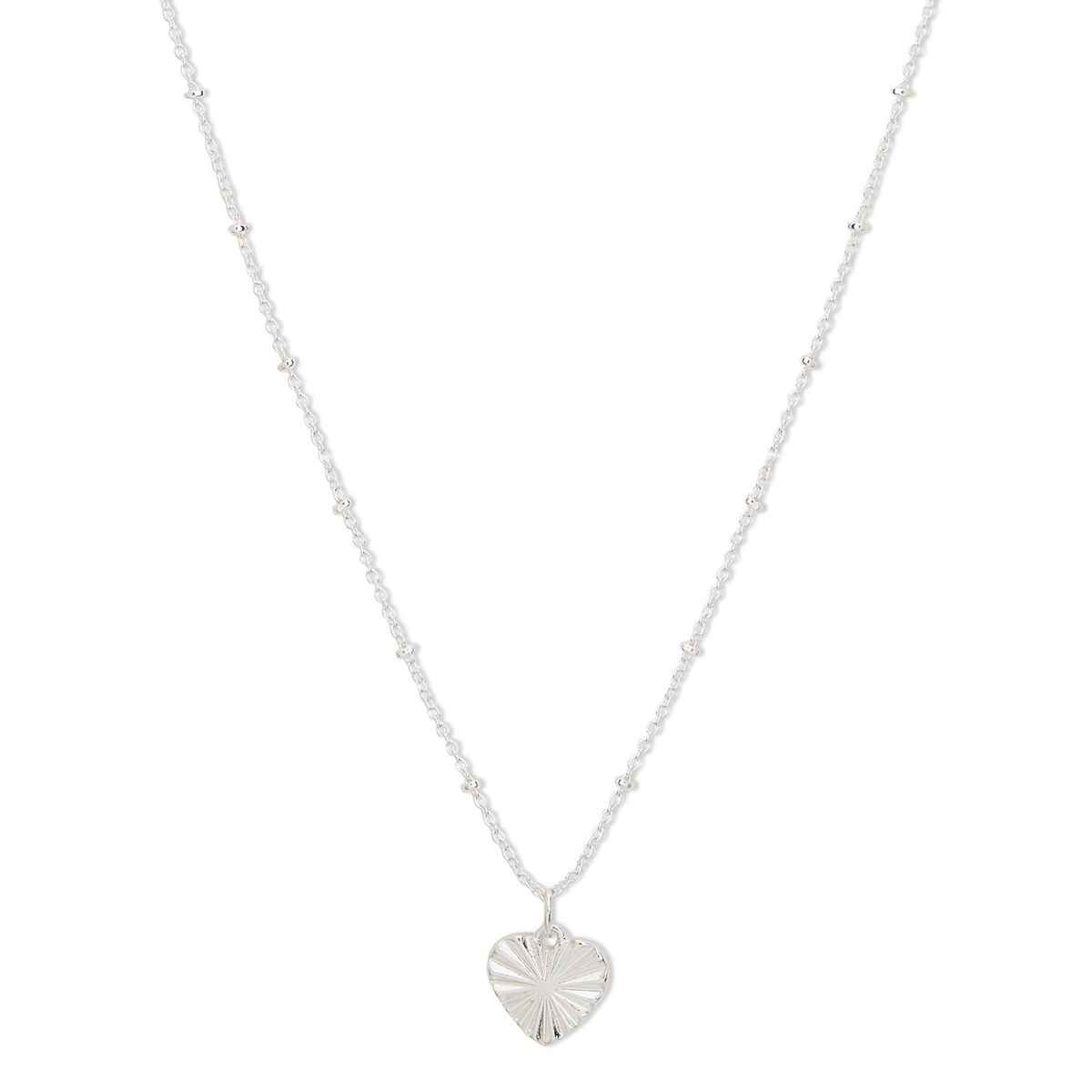 Accessorize London Women's Silver Textured Heart Pendant Necklace