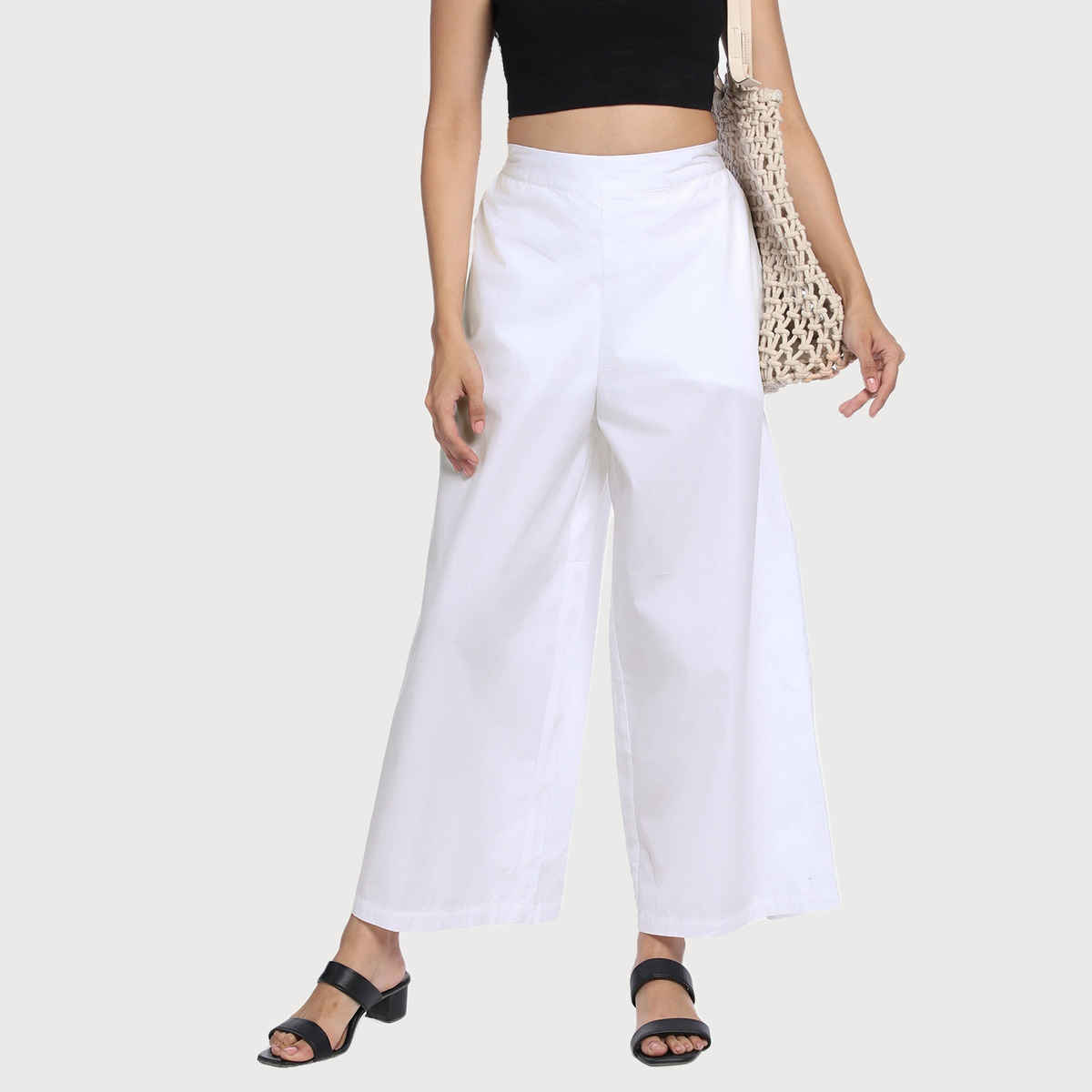DL Women's Women's Cotton Mid-Rise Plain Regular Fit Parallel Trouser | DLWWTW23002 | White - 34