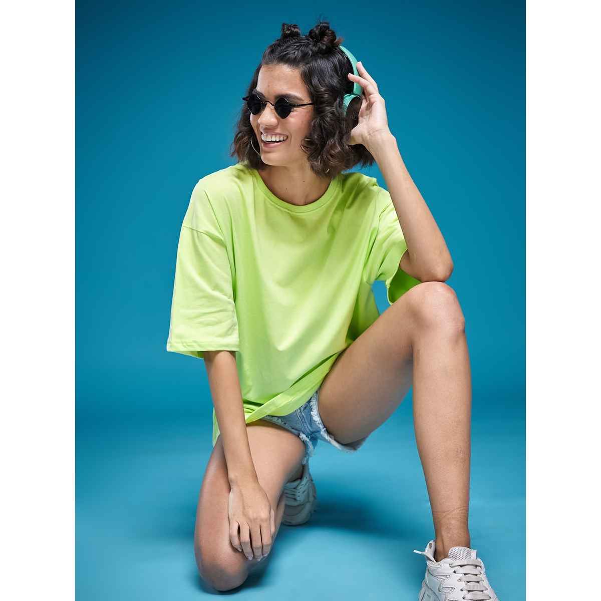 Smartees Women's Oversize Fit Printed T-shirt | Green - M