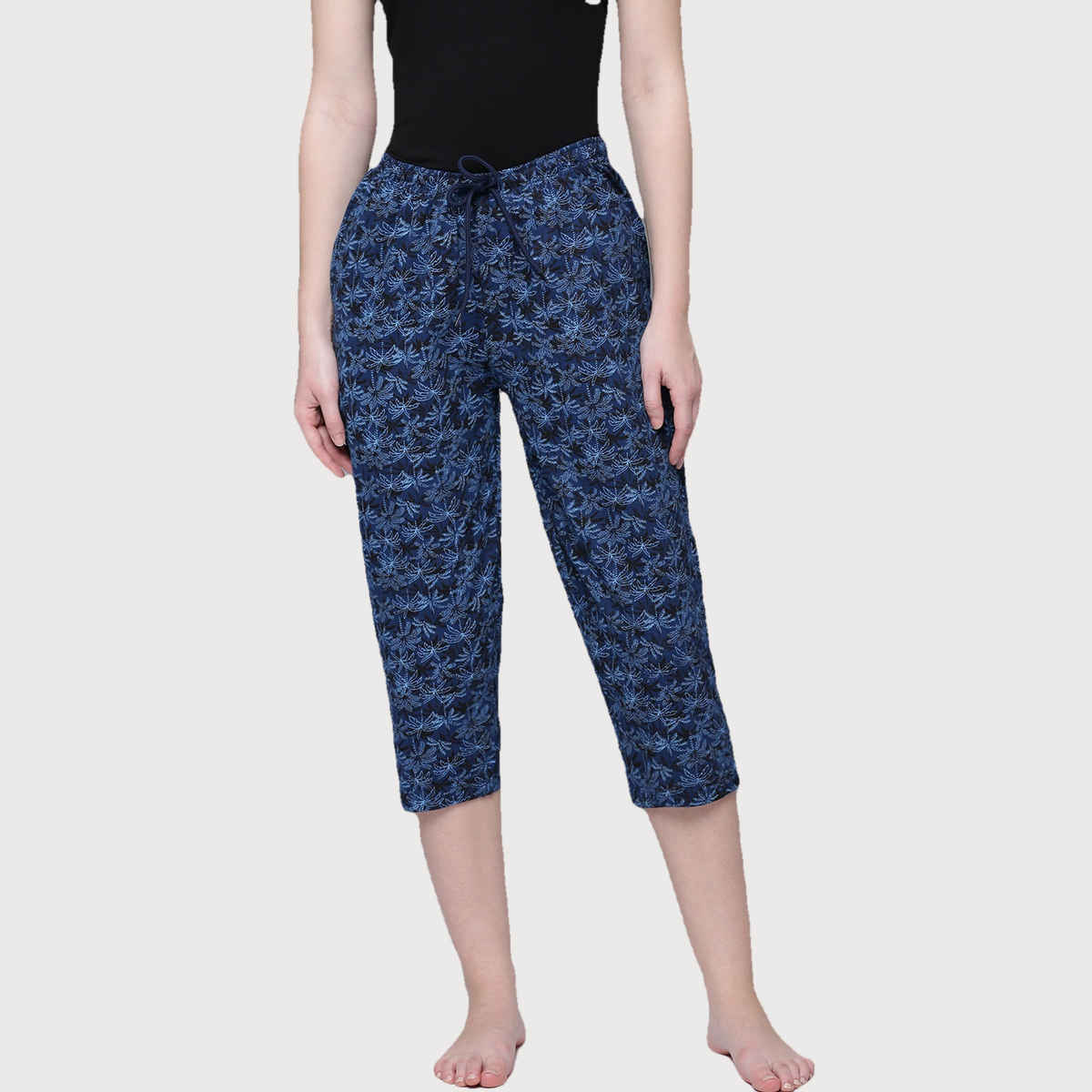 Kryptic Women's Pure Cotton Printed Capri | Blue - XL