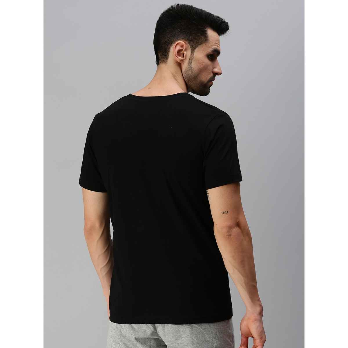 ONN Premium Men's Solid Pure Cotton V Neck T-shirts | Black | Size - L