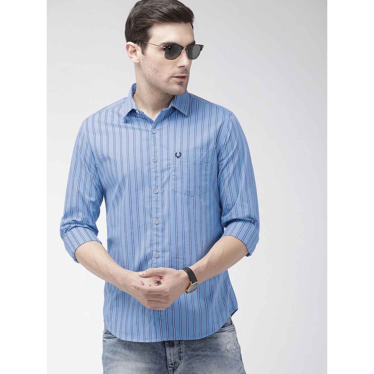 The Indian Garage Co Men's Slim Fit Multi Stripes Casual Shirt | Blue - 2XL