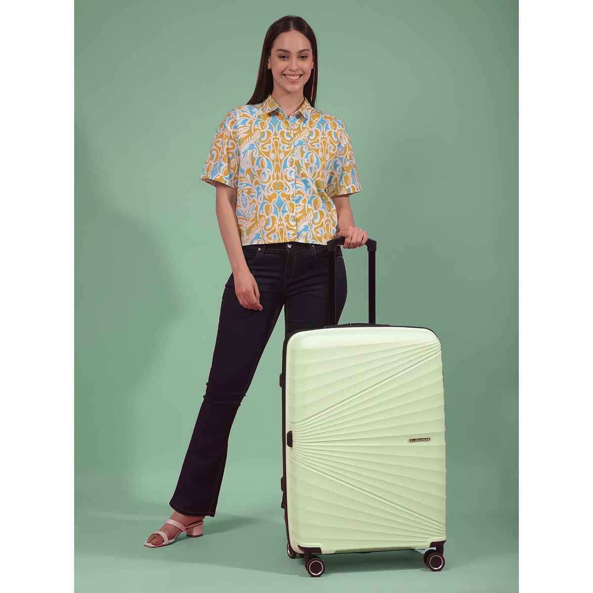 Move-Meant Travel Crew Large Suitcase Green | 8 Wheel Polypropylene Travel Trolley Bag - 75 cm