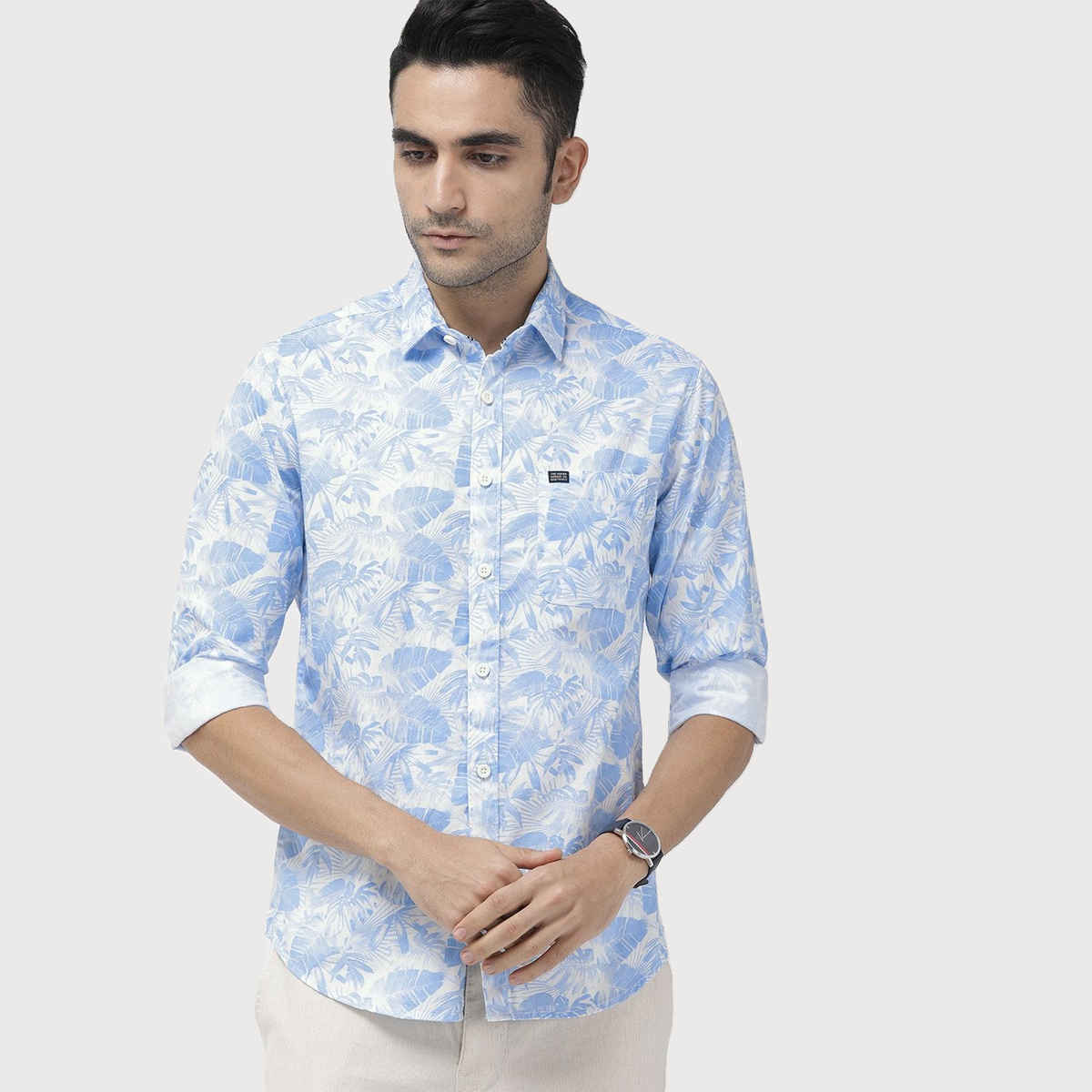 The Indian Garage Co Men's Slim Fit Abstract Print Casual Shirt | Blue - XL