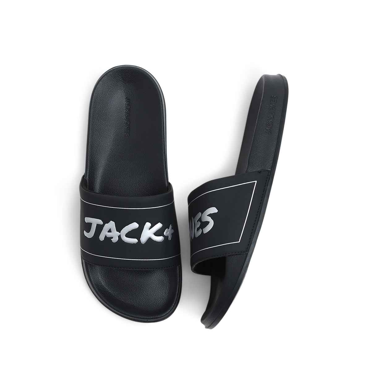 Jack & Jones Men's Logo Print Pool Sliders | Black - UK 7