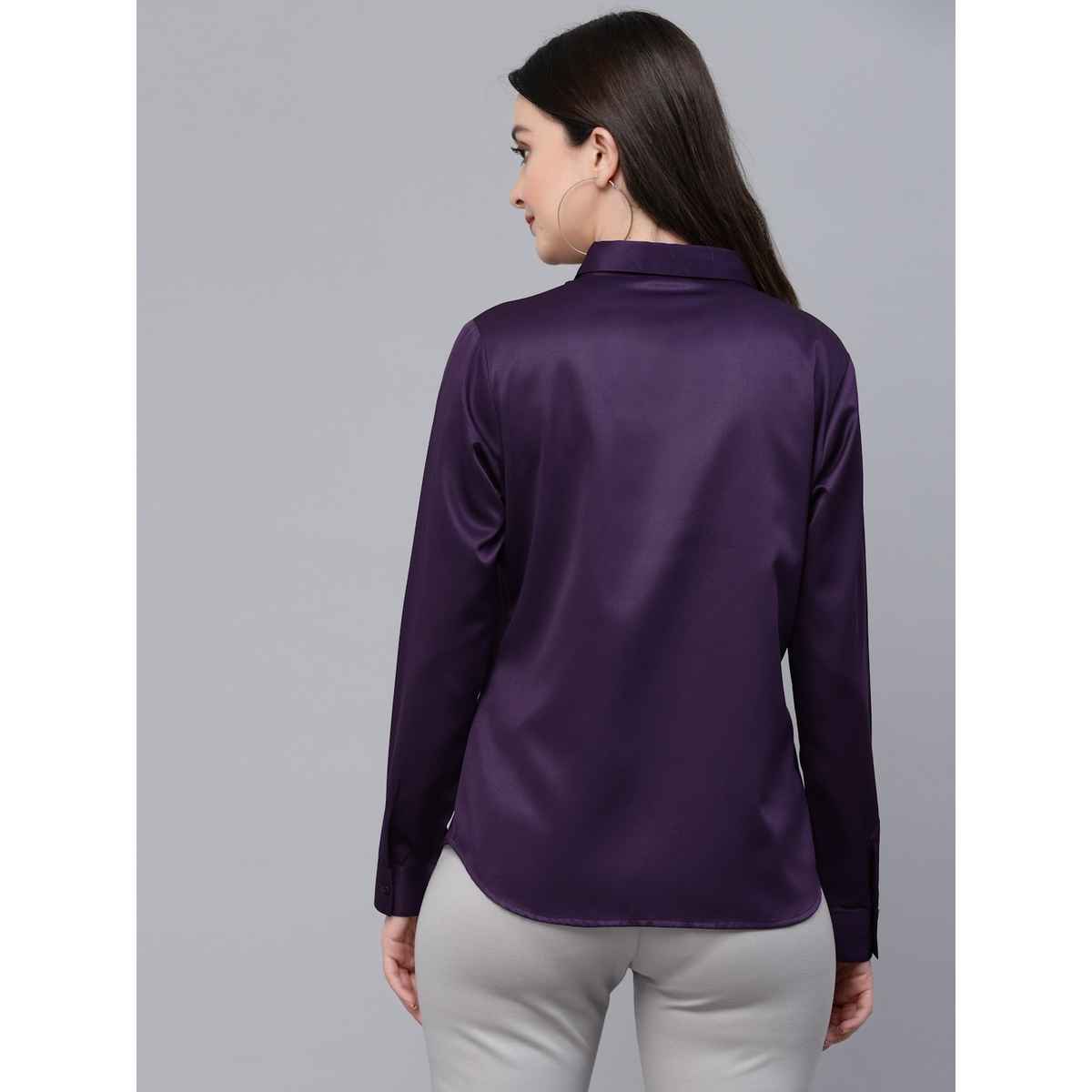Style Quotients Women Solid Wine Satin Casual Shirt | S | SS23SQARTHASAT - Wine
