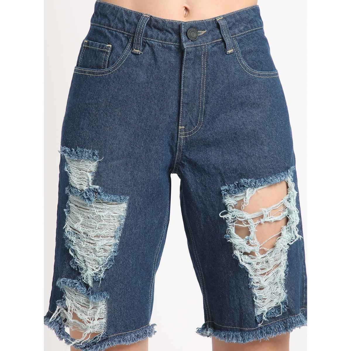 Bene Kleed Women Dark Blue Slim Fit Denim Shorts 28