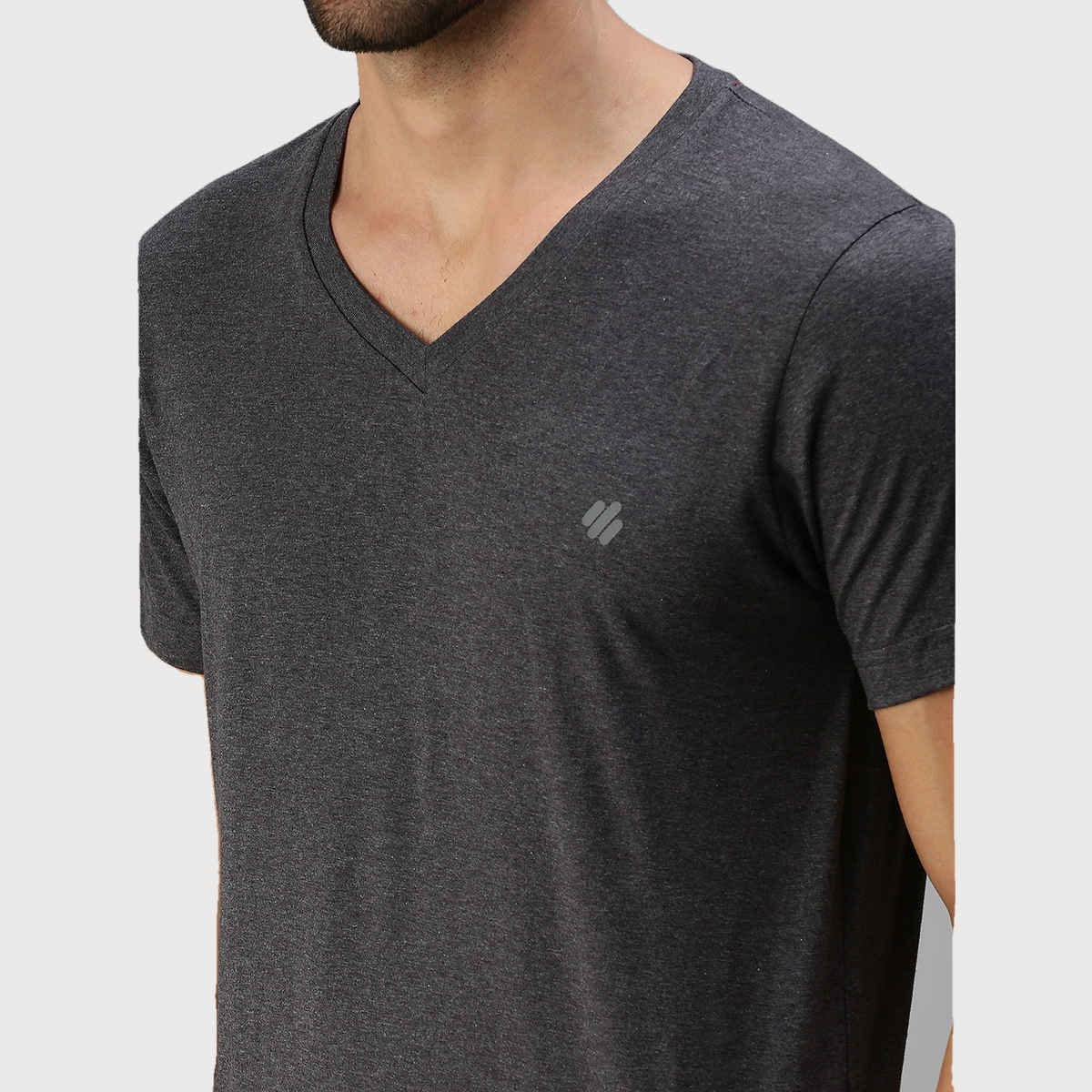 ONN Premium Men's Solid Pure Cotton V Neck T-shirts | Black Melange | Size - S