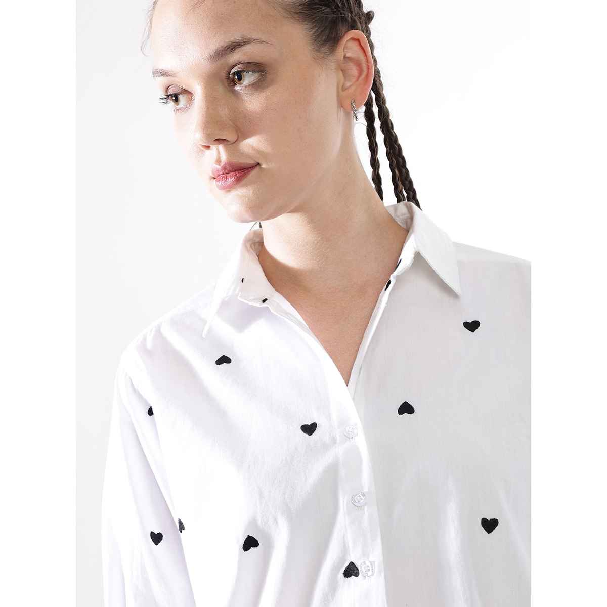Hubberholme Women's Embroidery Oversized Spread Collar Shirt | Multicolor - M