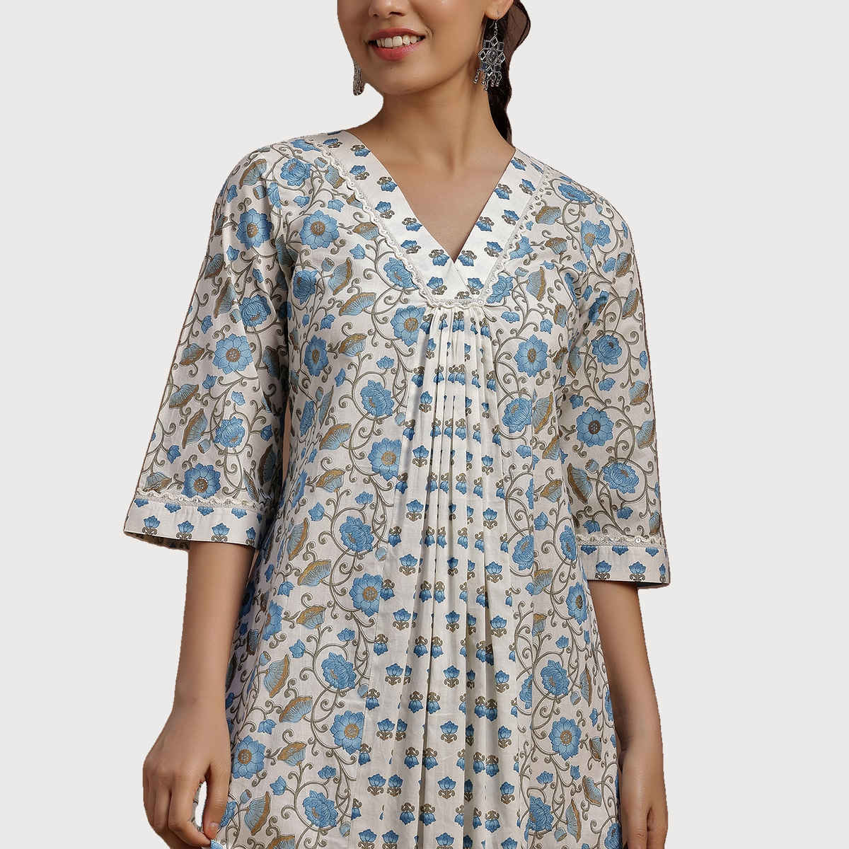 Libas Women's Blue Printed Cotton A-Line Dress | XL