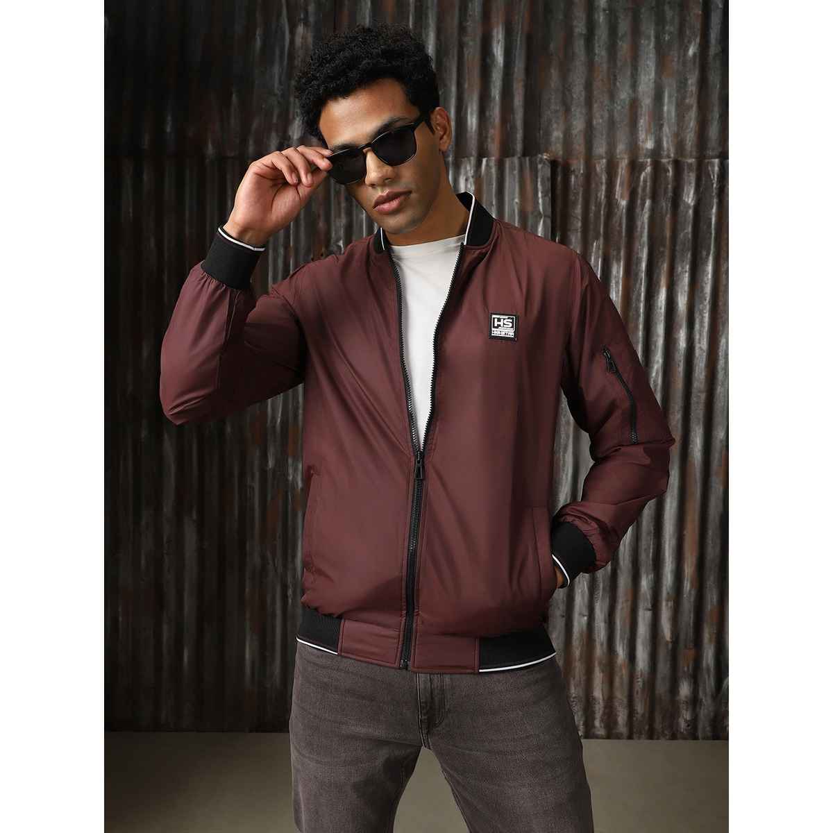 High Star Men's Lightweight Bomber With Embroidered Jacket | Maroon - L