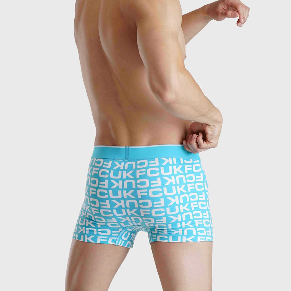 Fcuk Flex Newbold | Men s Printed Trunks Pack of 2 | Black Aop | Aqua | XL