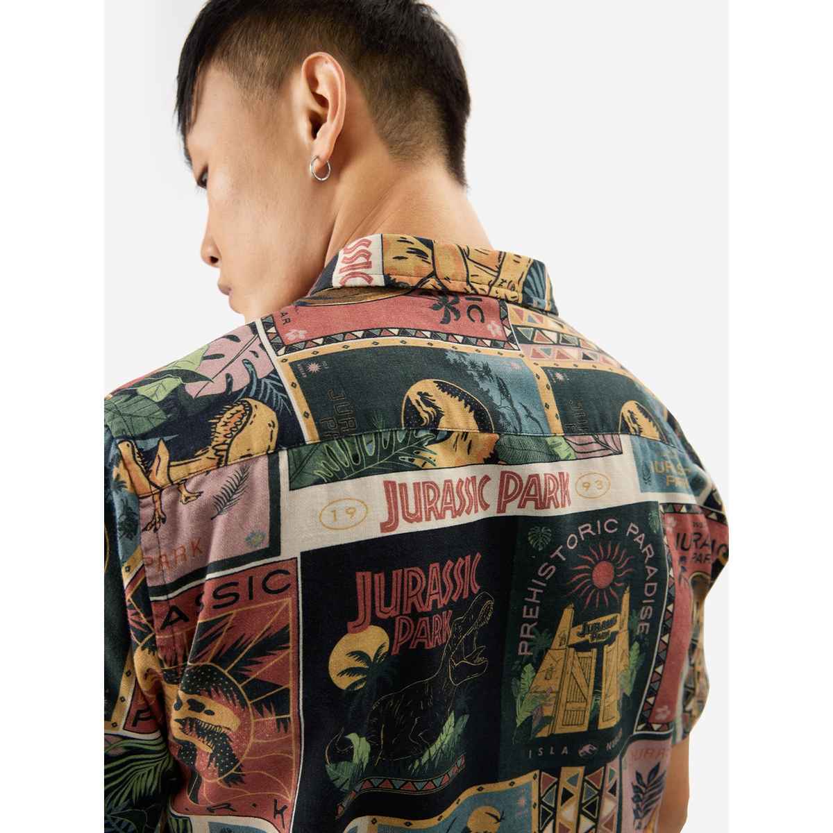 The Souled Store Men's Regular Jurassic Park - Dino Welcome Holiday Shirts | Multicolor | S