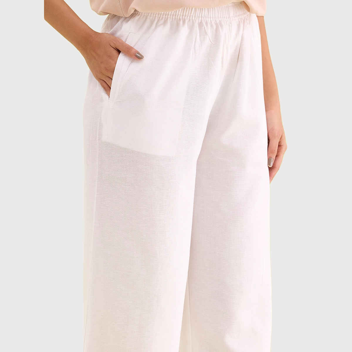 Go Colors Women's Solid Linen Palazzos | LPZ3 | White - M