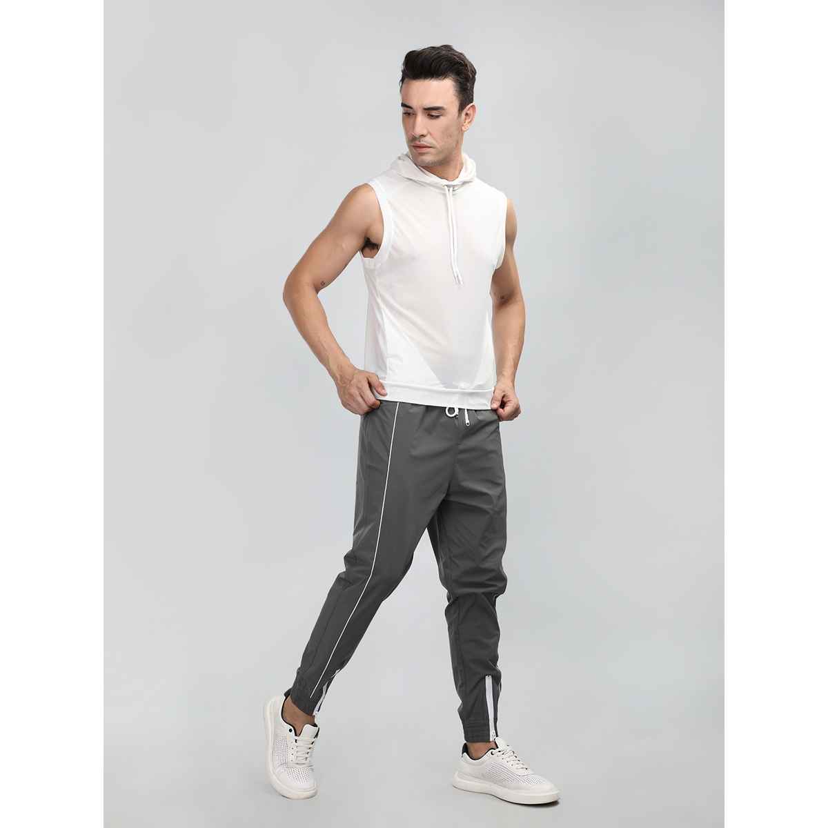 Chkokko Men Sports Track Pant Gym Workout Lower With Pocket Dark Grey White - XL
