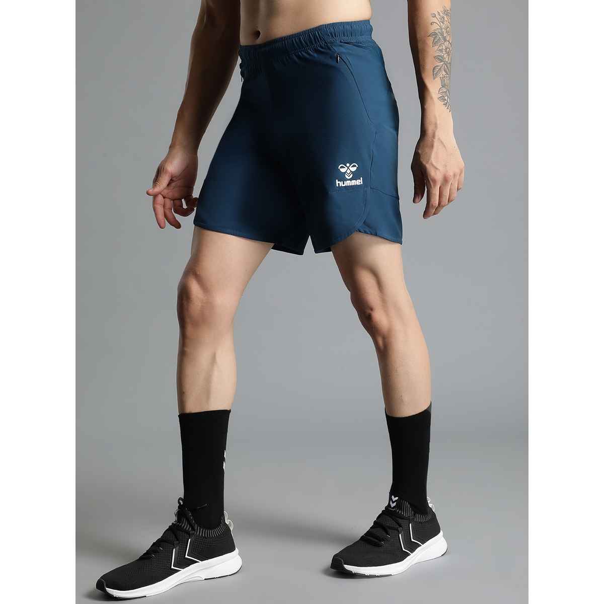 hummel Men's Kuro Solid Regular Fit Gym Shorts with Zipper Pockets | Blue - XL