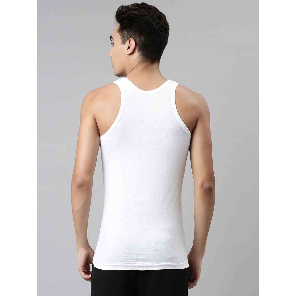 Dixcy Josh Men's Solid Sleeveless U-neck 100% Cotton Soft Finish Vest | White - M
