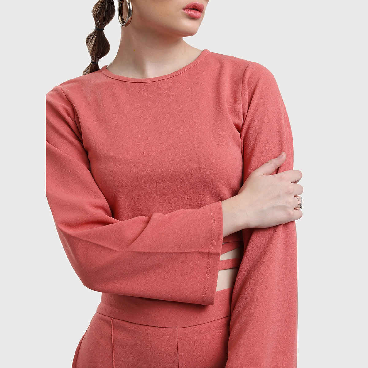 Ketch Women's Round Neck Cropped Top with Palazzo | Pink - L