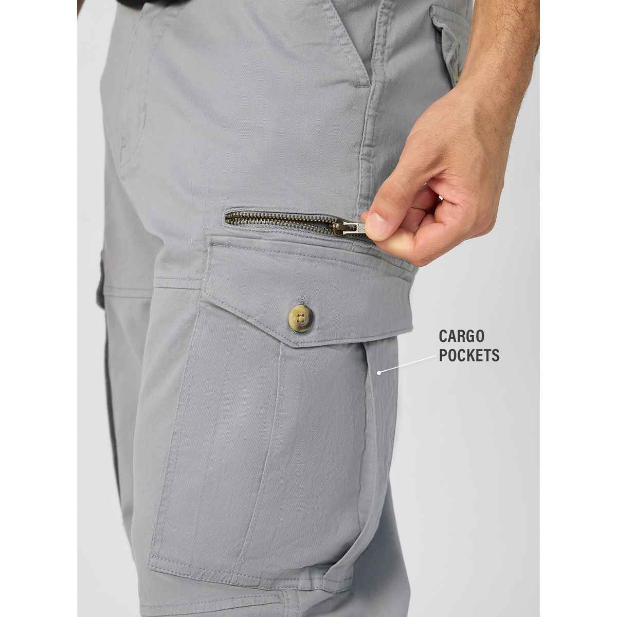The Souled Store Men's Solids Cargo Pants | Grey - 30