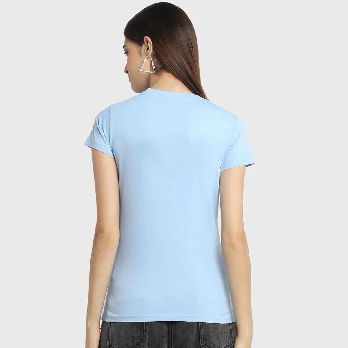 Fabflee Women Regular Cotton Printed Round Neck Tshirt | Aqua Blue | FAB-WT-41 | L