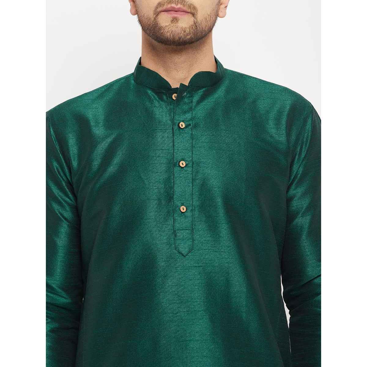 Vastramay Men's Silk Blend Kurta | Green - 2XL