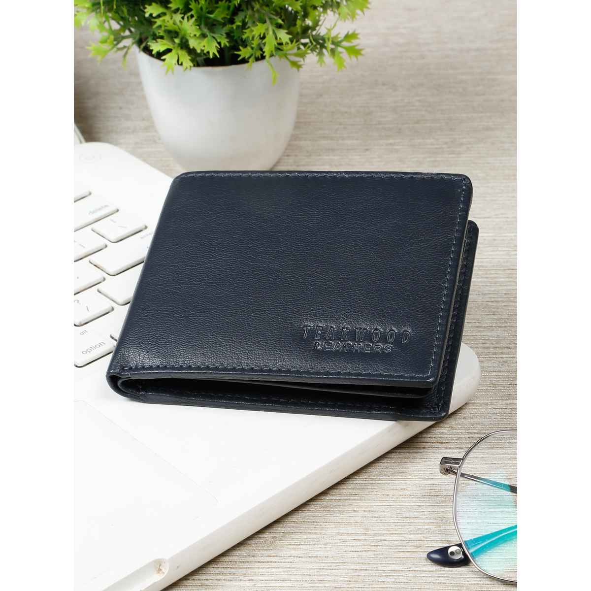 Teakwood Men's Solid Genuine Leather Wallet | Blue - One Size