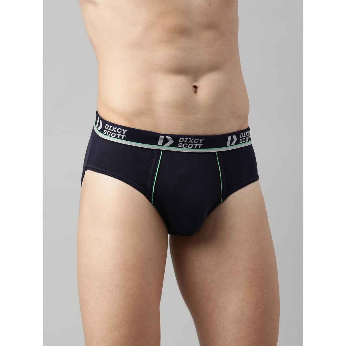 Dixcy Scott Men's Solid 100% Combed Cotton Mid Rise Outer Elastic Waistband Brief | Multicolour -L