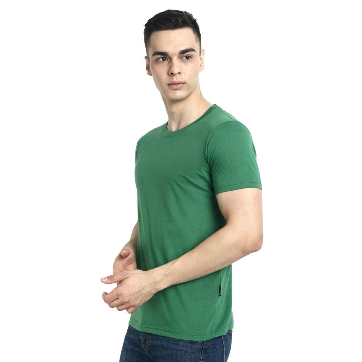 hummel Men's Cam Round Neck Solid Regular Fit Cotton Poly T-shirt | Green - XL