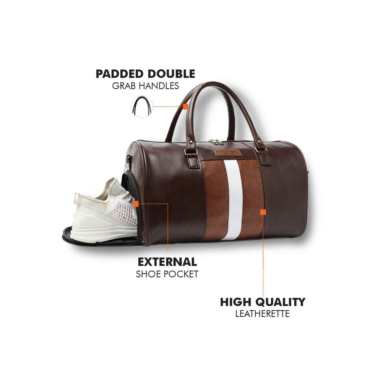 Fur Jaden 30 L Brown Textured Vegan Leather Weekender Duffle Bag with Shoe Compartment