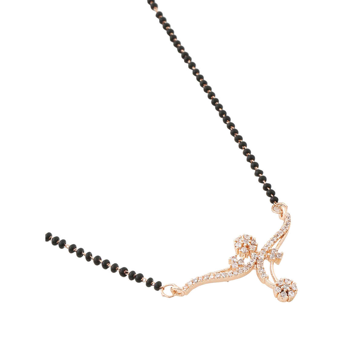 Yellow Chimes Silver Toned AD Studded Black Beads Mangalsutra