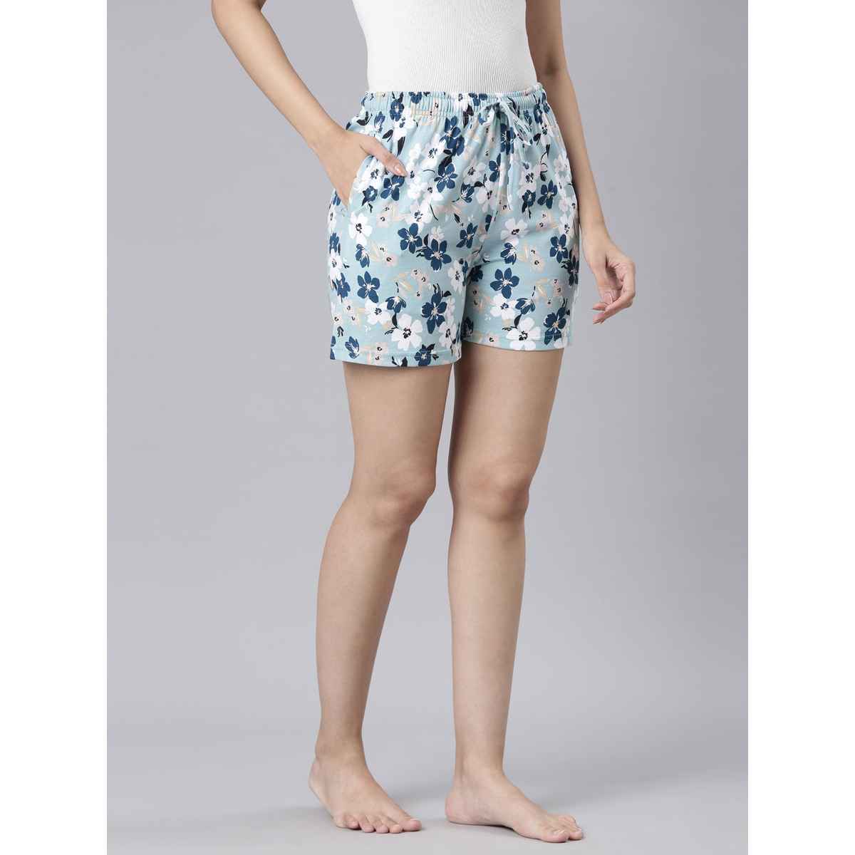 Go Colors Women's Printed Cotton Knit Lounge Shorts | Blue - XXL