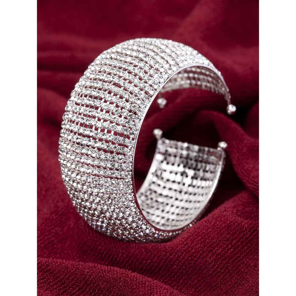 Shining Diva Fashion Silver Plated Cubic Zirconia Crystal Bracelet for Women and Girls | 11429b