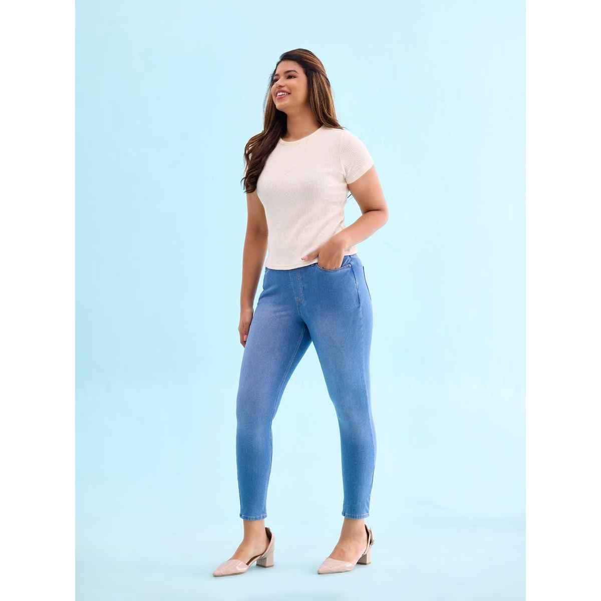 Go Colors Women's Solid Denim Jeggings | LJ03 | Light Blue - S