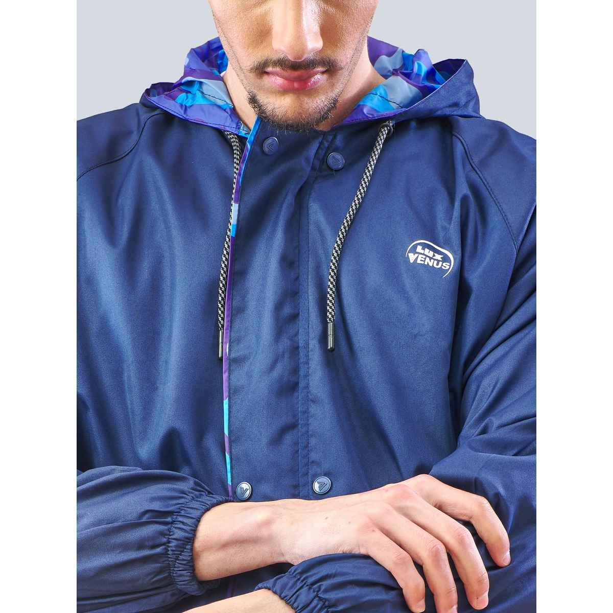 Lux Venus Lightweight Hooded Reversible Raincoat for Men With Waterproof Pant - Navy | 3XL