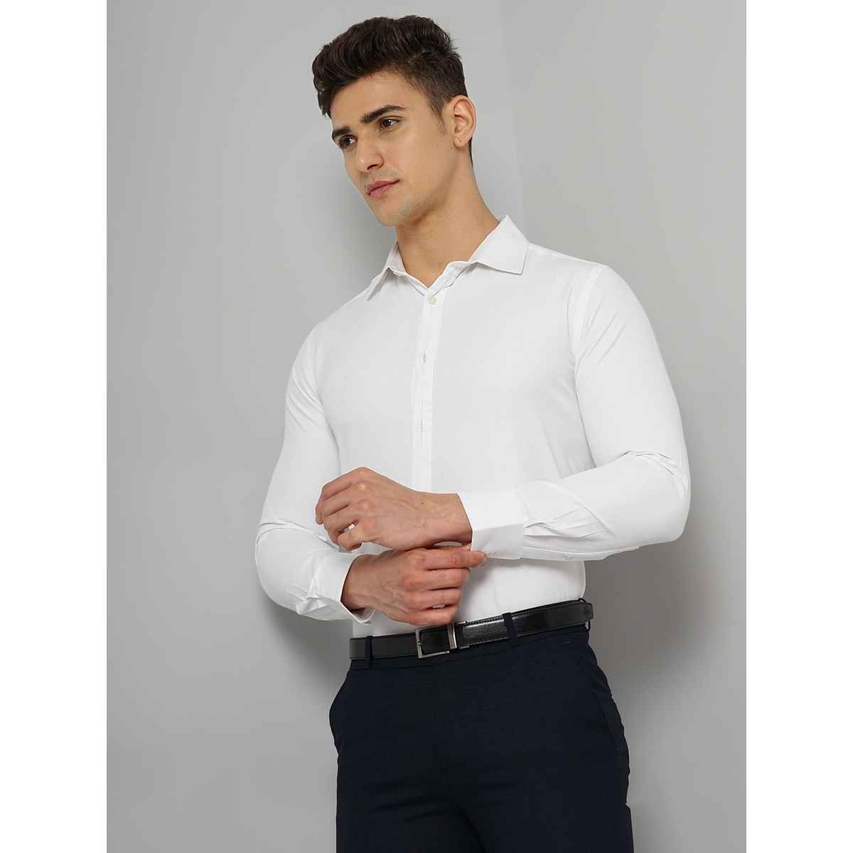 The Indian Garage Co Men's Slim Fit Solid Formal Shirt | White - XL