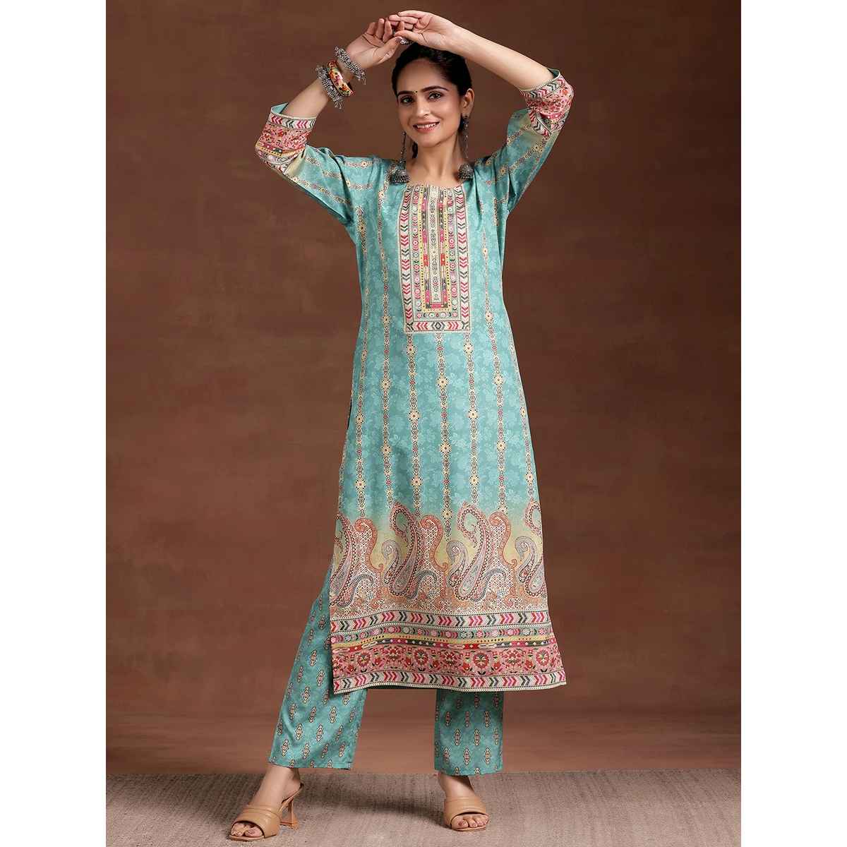 Libas Women's Printed Crepe Straight Kurta | 29241O 29241OS | Sky Blue - S