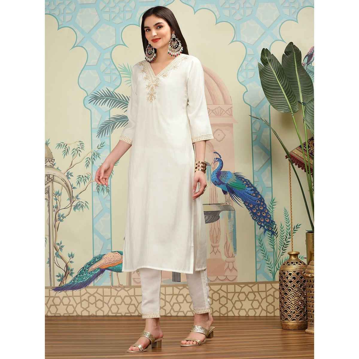 Ishin Women Kurta Set with Dupatta | INWSDS24051 | White - M