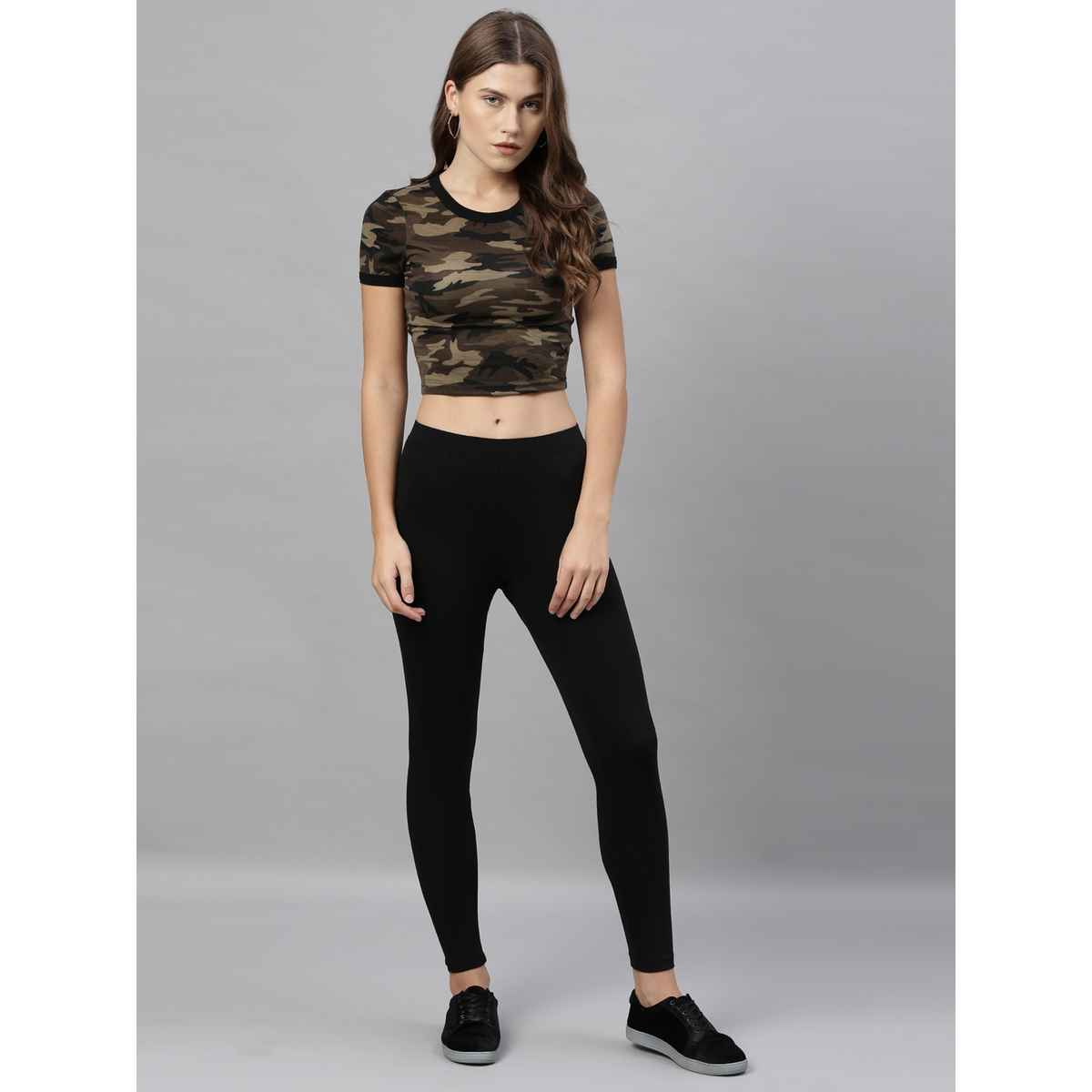 Kryptic Women's Cotton Stretch Solid Ankle Length Legging | Black - S