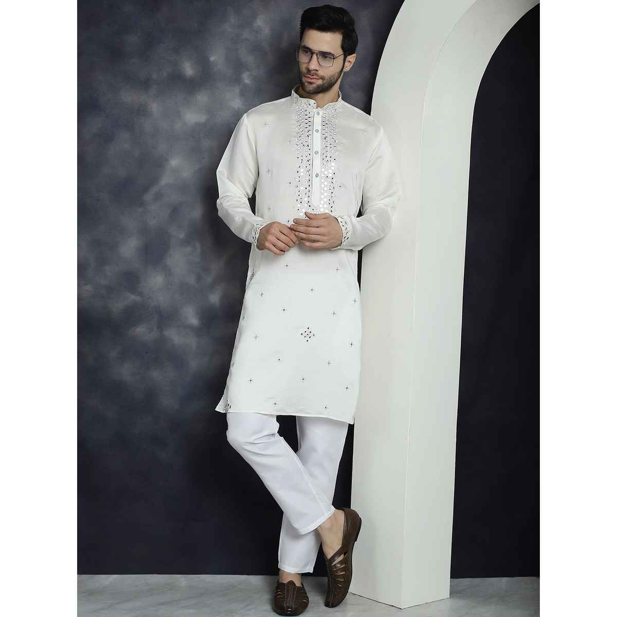 Jompers Men s Embroidered Kurtas | KO 5045 White | M