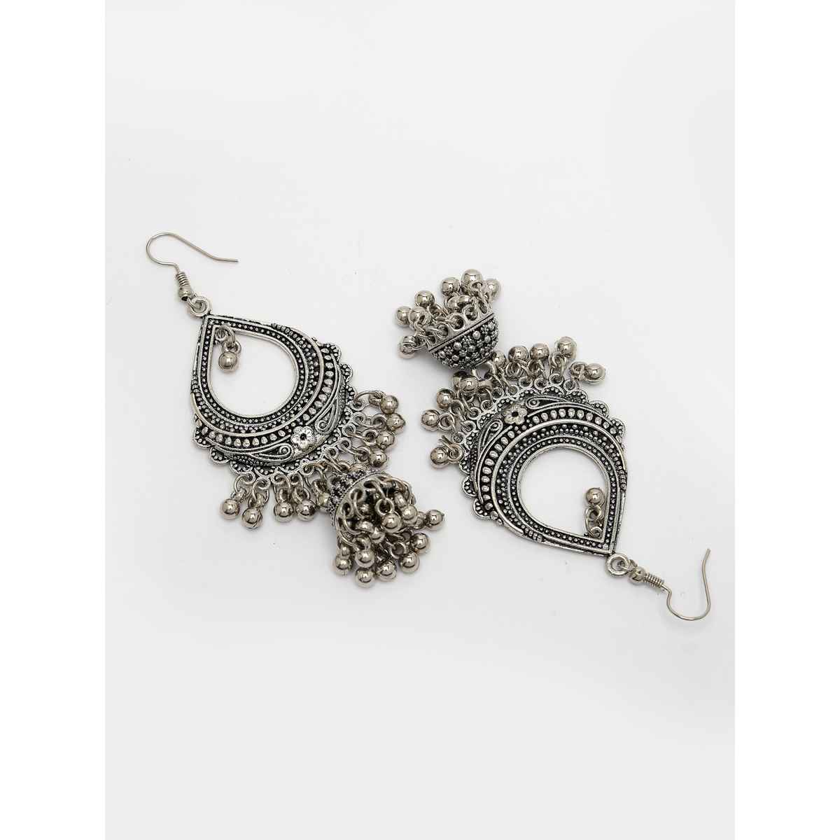 NVR Women's Silver-plated German Silver Oxidized Jhumka Earrings | NVR2679