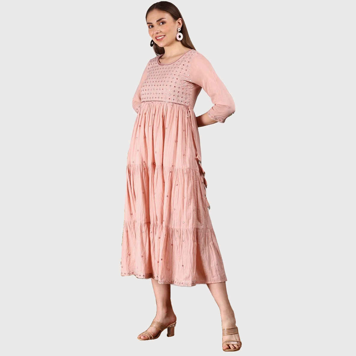 Ishin Women's Peach Dress - L | INWDRS24037