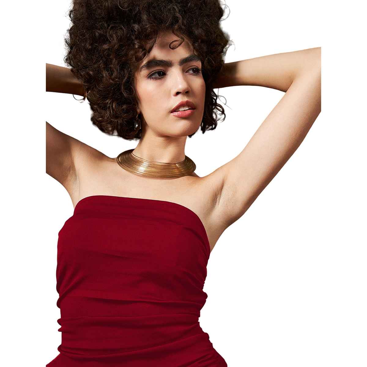 Athena Women's Ruffled Strapless Asymmetric Hem Maxi Dress | Red - S
